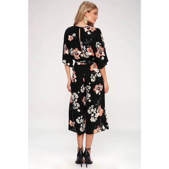 Lulus Staying Cool Black Floral Crinkle Print Culotte Side Slits Jumpsuit S - Picture 3 of 8